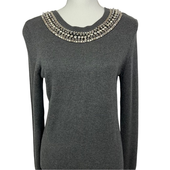 MICHAEL Michael KORS Women’s Sweater Dress Medium Gray Gothic Stud Embellishment - Picture 2 of 16